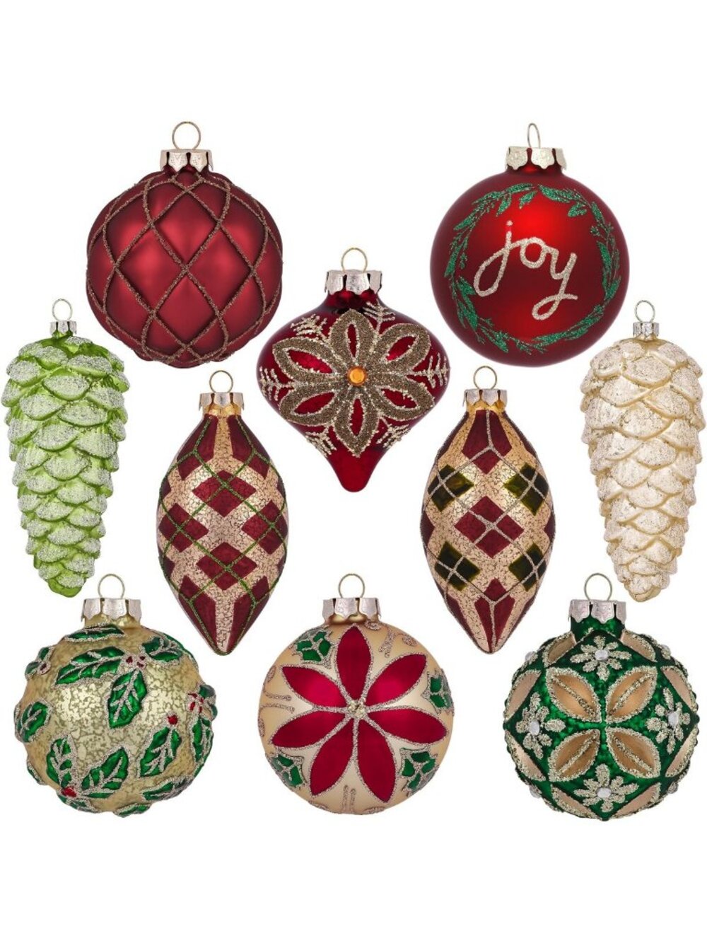 10ct Christmas Glass Ornaments Set - Festive Tree Decorations, Holiday Decor